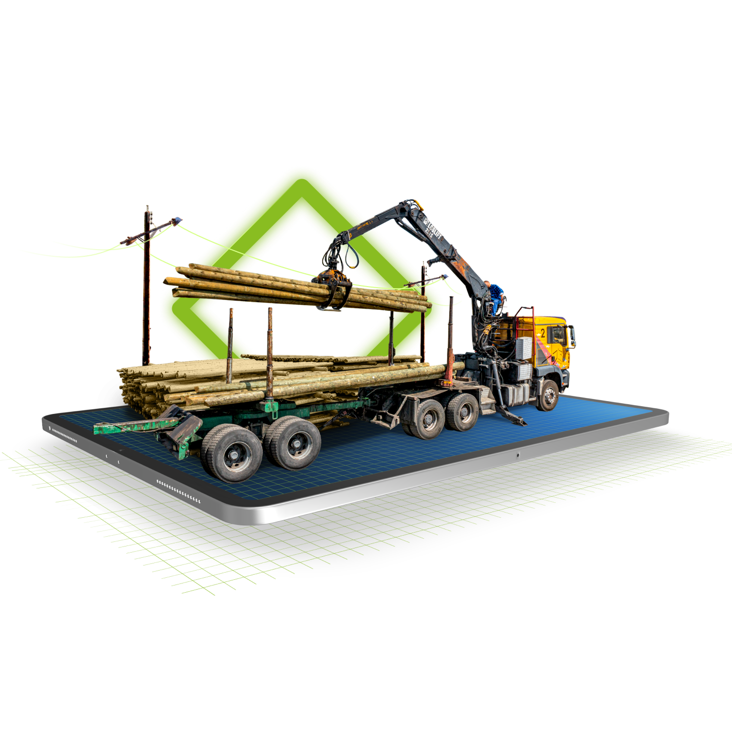 a truck with a load of logs on the back of it