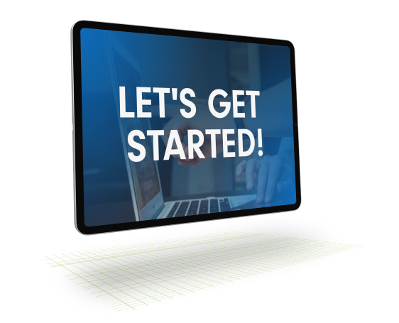 a laptop with the words let's get started on it