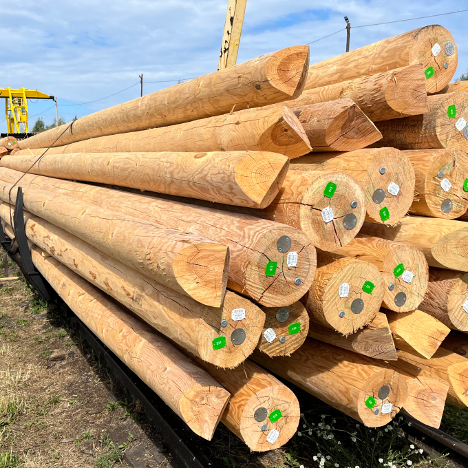 a pile of logs sitting on top of a field